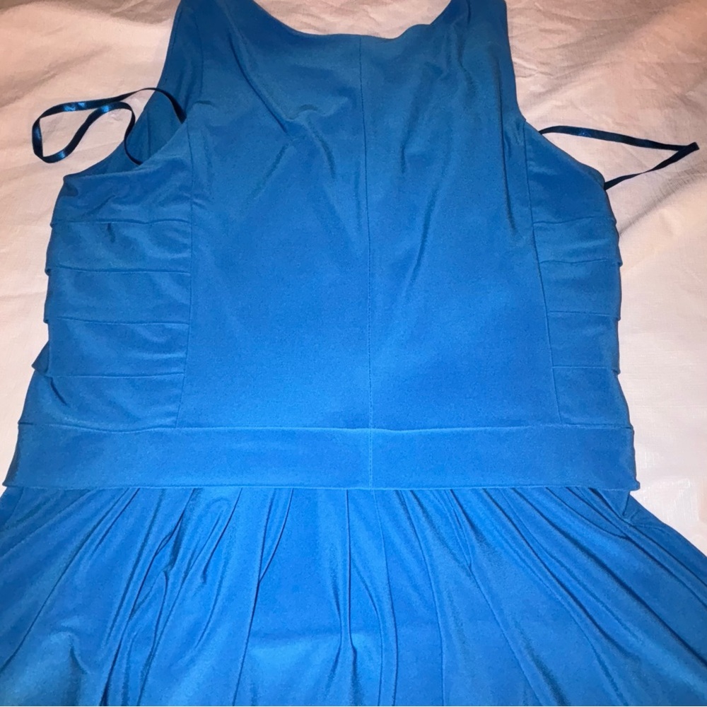 Lauren Ralph Lauren Vintage Blue Midi Dress Sz.10 Sleeveless Rushed Sides Strech - Picture 6 of 8